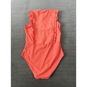 Mott50 Bella Swimsuit Women L Coral Ruffle High Neck UPF 50 Zip One Piece Swim